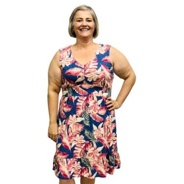 Imagem de Vestido Feminino Plus Size Estampado Gola V Regata Frente Forrada - Co