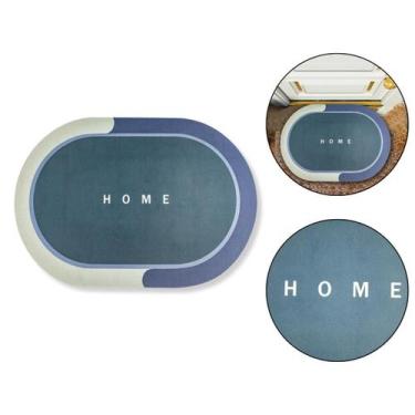 Imagem de Tapete Home Azul Camurça Emborrachado Porta Casa Apartamento - Arte Se