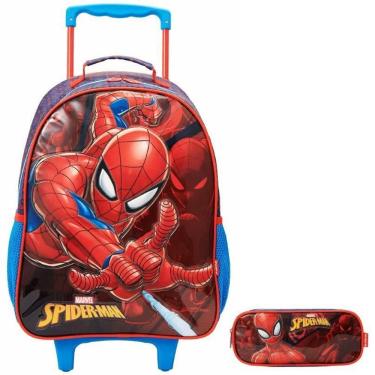 Imagem de Kit Mochila Escolar Homem Aranha Rodinha Tam G Estojo