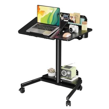 Imagem de JOY worker Mesa de pé móvel com mesa inclinável de 60°, mesa com rodinhas ajustável de 71 cm de altura, quadro de pegboard DIY e base de armazenamento, mesa portátil para laptop com 4 rodas