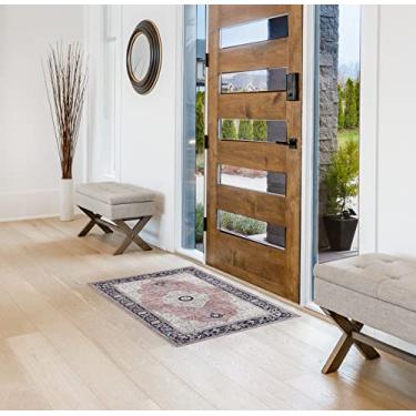 Imagem de Creative Home Ideas Tapetes de chenille estampados – para quarto, cozinha, sala de estar, entrada, corredor, sala de jogos – antiderrapante e lavável – 7,8 cm x 9 cm – Padrão Constance – Cor Blush