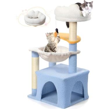 Imagem de Árvore de gato nuvem com postes de arranhar de sisal, torre de gato fofa com rede, condomínio para gatos pequenos internos com poleiro macio e estrela pendurada