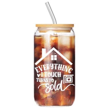 Imagem de Muzuis Presentes de corretor de imóveis para mulheres, presentes de fechamento para corretores de imóveis, presentes para corretores de imóveis, Everything I Touch Turns to Sold - Copo de vidro de