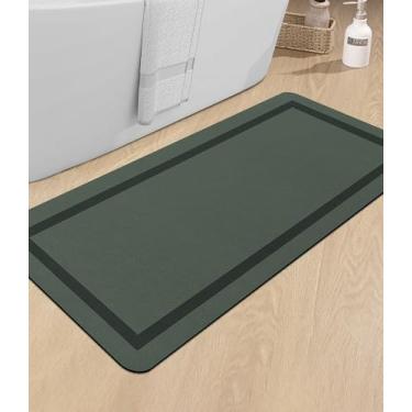Imagem de chakme Tapete de banheiro grande 48 x 24, tapete mágico ultrafino tapete de banheiro antiderrapante tapetes de banho absorventes de secagem rápida para piso de banheiro, (verde escuro, 122 x 61 cm)