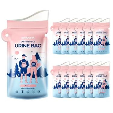Imagem de SUNBURST 12 mictórios de viagem, mictório portátil com abertura grande e resistente, bolsa de xixi portátil para homens e mulheres, uso para viagens de acampamento e trânsito (rosa)