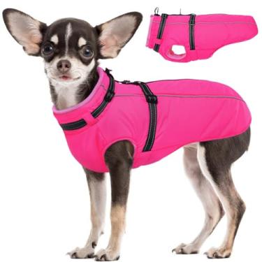 Imagem de Lelepet Jaqueta impermeável para cães com zíper nas costas e arnês – Casaco de inverno refletivo quente para cães pequenos, médios e grandes – Colete para filhotes de cachorro forrado com lã grossa