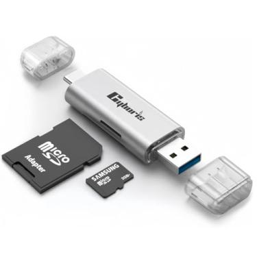 Imagem de CYBORIS Leitor de cartão micro SD, USB 3.0, leitor de cartão de memória USB-C, adaptador de cartão SD externo 2 em 1 de alumínio para câmera de telefone, PC, mesa de laptop, suporta