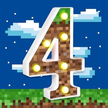 Imagem de LANGFON Números iluminados por pixels, luz de pixel de LED para decoração de festa de aniversário em casa, tema de jogo, mesa de números de pixels, centro de mesa para decoração de quarto de