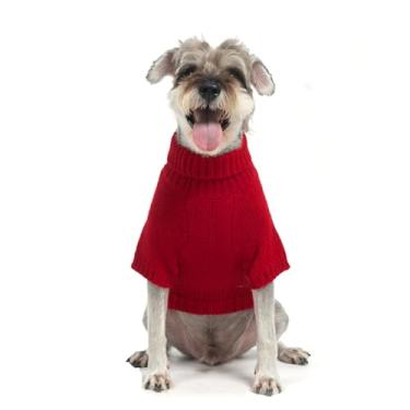 Imagem de EXPAWLORER Suéter de malha térmica para cães pequenos, médios e grandes, gola rolê, tricô para cães, roupas de clima frio, moletom para inverno, pulôver para filhotes de gatos, vermelho G