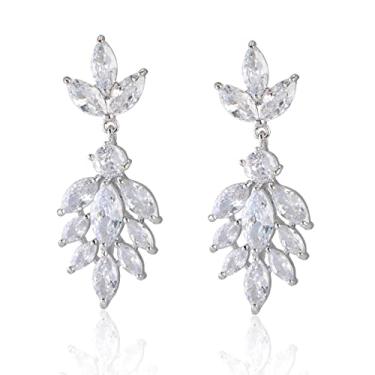 Imagem de Brincos femininos de casamento de zircônia cúbica – Brincos modernos de zircônia cúbica para noivas, formaturas, meninas, bijuterias, Zircônia cúbica, Zircônia cúbica