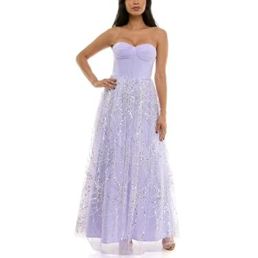 Imagem de Violet Weekend Espartilho feminino sem alças com pérolas e lantejoulas enfeitado com saia de tule vestido de baile, Lilás, 36