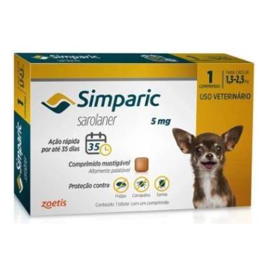 Imagem de Simparic 5 mg Cães 1,3 a 2,5 kg 1 comprimido - Antipulgas - ZOETIS