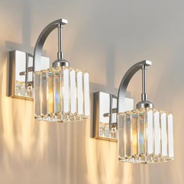 Imagem de FDPBY Conjunto De Duas Arandelas De Parede Cromadas, Luminárias De Cristal Para Banheiro, Luminárias De Parede De Cristal Modernas, Luminárias Para Banheiro, Luminárias Para Banheiro E Corredor