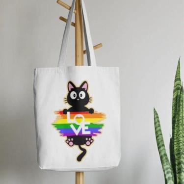 Imagem de Bolsa Ecobag - GATO LOVE - Ecológica 100% Algodão Cru - Lojas Áurea