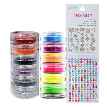 Imagem de Sombra Neon 6 Cores Luz Negra + Glitter 6 Cores Sortidas + Face Jewels - Maquiagem Carnaval Festa Balada Halloween