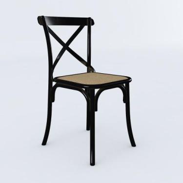 Imagem de Cadeira Cross Katrina Preta Assento Corano Bege Aço - MOVEIS IBERIA