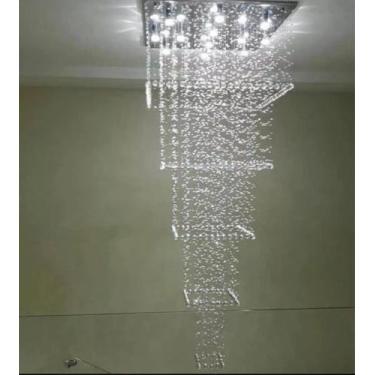 Imagem de Lustre de cristal para pé direito duplo,vão de escada base de inox 70x
