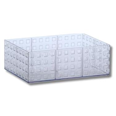 Imagem de Caixa Organizadora Em Acrílico Multiuso, 23cm x 16cm x 8cm | Ideal para Maquiagem, Banheiro, Escritório, Despensa e Cozinha | Design Moderno com Textura Quadrada | Organização Fácil e Elegante