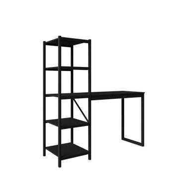 Imagem de Mesa De Escritório Fit Metal E Madeira Com Estante Lateral Preto