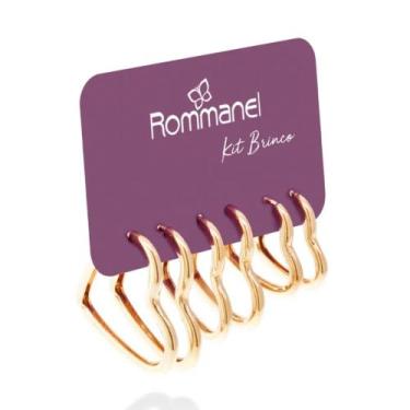 Imagem de Kit Brincos Rommanel Corações Banhados A Ouro 18k Primeiro Segundo E T