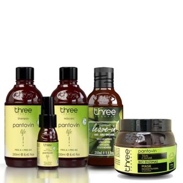 Imagem de Kit Pantovin Life + Leave-In 48H + Máscara Teia 500g Three Therapy