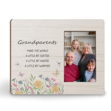 Imagem de KU-DaYi Porta-retrato para avós, 20 x 25 cm, presente para avós, presente de aniversário para avós e avós, torne o mundo mais macio, moldura de madeira para parede e mesa para fotos de 10 x 15 cm