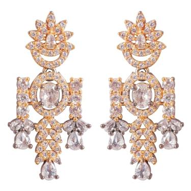 Imagem de Touchstone Brincos femininos de pérola sintética de zircônia cúbica CZ com corte redondo de diamante sintético banhado a ouro e branco e dourado, Zircônia cúbica, Sem pedra preciosa