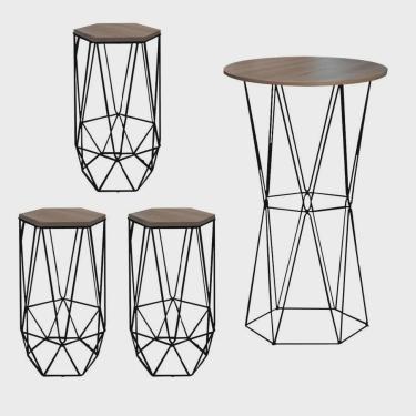 Imagem de Kit 3 Banquetas Liz + 1 Mesa Bistrô Flork Industrial Ferro Preto mdf Rústico - Ahazzo M...