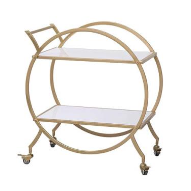 Imagem de Carrinho de Armazenamento Carrinho de bar rotunda dourado moderno, mini bar móvel de metal de 2 camadas, carrinho de serviço de cozinha e estação de café com rodas, 29,9 polegadas Carrinho de Armazena