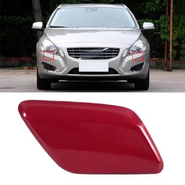 Imagem de JESYMBX Tampa do bocal da arruela do farol do para-choque dianteiro para Volvo V60 S60 2011 2012 2013 Tampa do jato de pulverização A vermelha direita