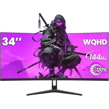 Imagem de CRUA Monitor De Jogos Curvo De 34 Polegadas, 21:9 Wqhd (3440 * 1440P) 99% Srgb 144Hz 1500R Ultrawide Monitor De Computador Com Suporte Freesync, Hdmi 2.0 E Displayport 1.4, Montável Em Parede/Inclin