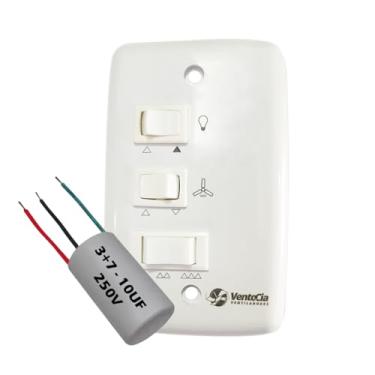 Imagem de Chave Capacitiva para Ventiladores de Teto 3 Velocidades 1 Tecla Lâmpada com Capacitor 10UF (3+7) 127v