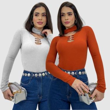 Imagem de Kit 2 Body Feminino Bojo Decote Argola Gola Choker Inverno - Swisz, Br
