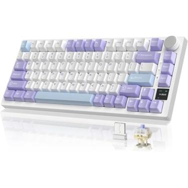 Imagem de ATTACK SHARK x AJAZZ AK820PRO Teclado mecânico para jogos RGB 75% com tela TFT e botão,ANSI,2.4G/BT5.1/USB-C com fio,5 espumas de absorção de som,interruptor linear hot-swap para PC MAC(Roxo Azul)