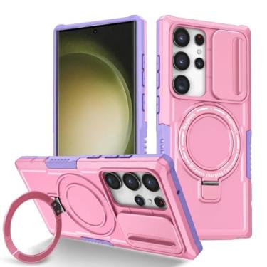 Imagem de HPQWN Para Galaxy S24 Plus Case Fe Holder Capa de carregamento sem fio magnética (para Galaxy S24 Plus/roxo rosa)