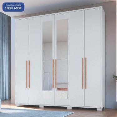 Imagem de Guarda-roupa 6 Portas 3 Gavetas com Espelho Safira Branco Line