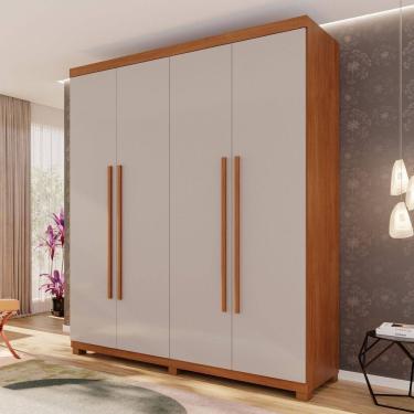 Imagem de Guarda-roupa 4 Portas 3 Gavetas com Pés Fenix Espresso Móveis Cinamomo / Off White