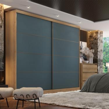 Imagem de Guarda Roupa Casal 2 Portas de Correr em MDF Málaga THB - CAPUCCINO|AZUL