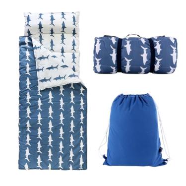 Imagem de Hi Sprout Tapete de cochilo de algodão infantil com travesseiro removível e cobertor macio, saco de dormir leve para jardim de infância pré-escolar para crianças, meninas, meninos (tubarão)
