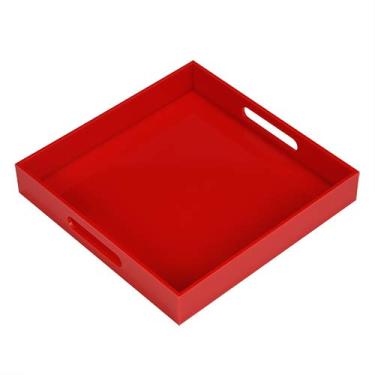 Imagem de Bandeja de servir de acrílico vermelho resistente com alças - 25 x 25 cm, bandeja de café/aperitivo/mordomo - bancada de cozinha e organizador de mesa