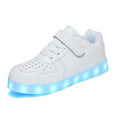 Imagem de Wooowyet Tênis infantil de LED para meninos com cadarço e baixa iluminação LED para meninas recarregável por USB, Branco, 1 Little Kid