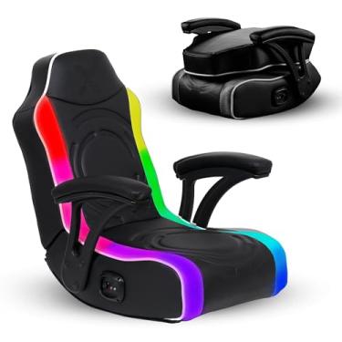 Imagem de X Rocker Emerald RGB 2.0 Wired X2 Floor Rocker Cadeira de jogos com luzes LED, 77 cm x 56 cm x 67 cm, preta