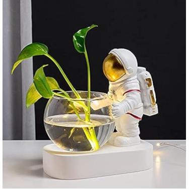 Imagem de Vaso de Astronauta, Vaso de Vidro Espacial, Vaso de Flor Hidropônica de Resina de Astronauta, Luz de LED Nórdico, Moderno, Suculenta, Decoração Criativa, Branco para Mesa de Escritório em Casa (A1)