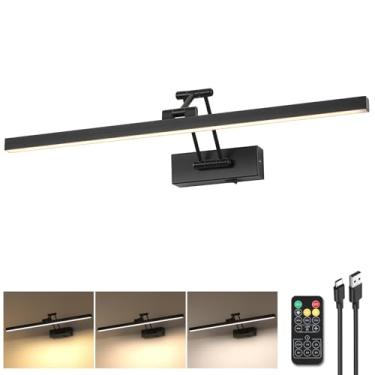 Imagem de Pasoar Luzes LED operadas por bateria com iluminação artística remota sem fio para parede 23,6 polegadas luz de pintura recarregável moldura preta luz regulável 3CCT galeria luz para retrato de