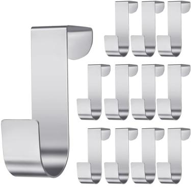 Imagem de 12 peças de ganchos para portas de armário, suportes de aço inoxidável para pendurar sobre a porta traseira do banheiro, organizador de cozinha, gancho para roupas, toalhas, cachecóis, chaves, chapéus (prata)