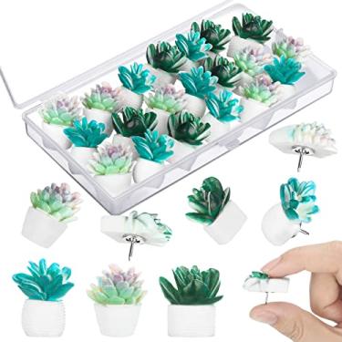Imagem de Conjunto de 20 peças de alfinetes para suculentas, alfinetes decorativos, tachinhas suculentas para quadro de cortiça, tachinhas decorativas para polegares de escritório para organização, fotos, mapas de parede, quadros de avisos, artigos de sala de aula