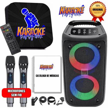 Imagem de Karaoke Party Box Profissional + 2 Microfones Sem Fio + Caixa De Som + 2000 Músicas + Catálogo Encadernado (Sistema Com Pontuação) Videoke Preto origi