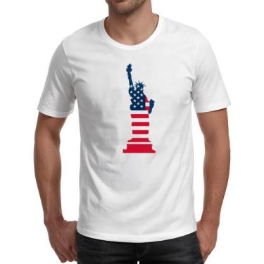 Imagem de Camiseta Unissex Estatua Liberdade Silhueta Bandeira EUA - Alearts, M