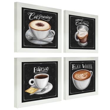 Imagem de Quadro Decorativo Café Expresso Padaria 12X12Cm 4 Un Branca