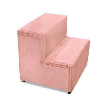 Imagem de Escada Pet Cachorro Estofada Escadinha Veludo Cão Agnes Rosê